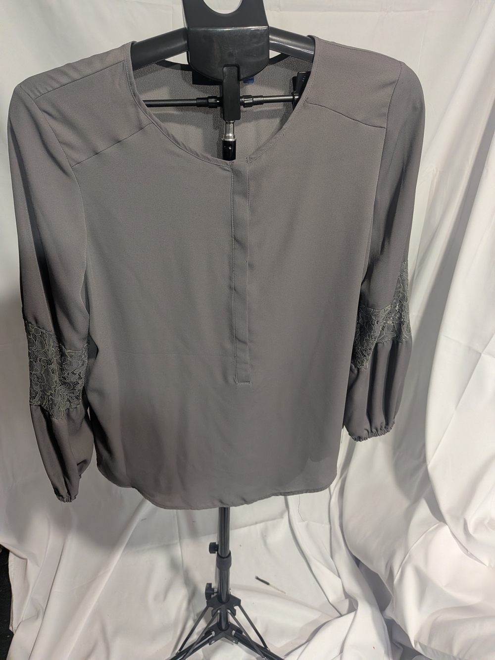 Apt. 9 Gray Lace-Trim V-Neck Blouse